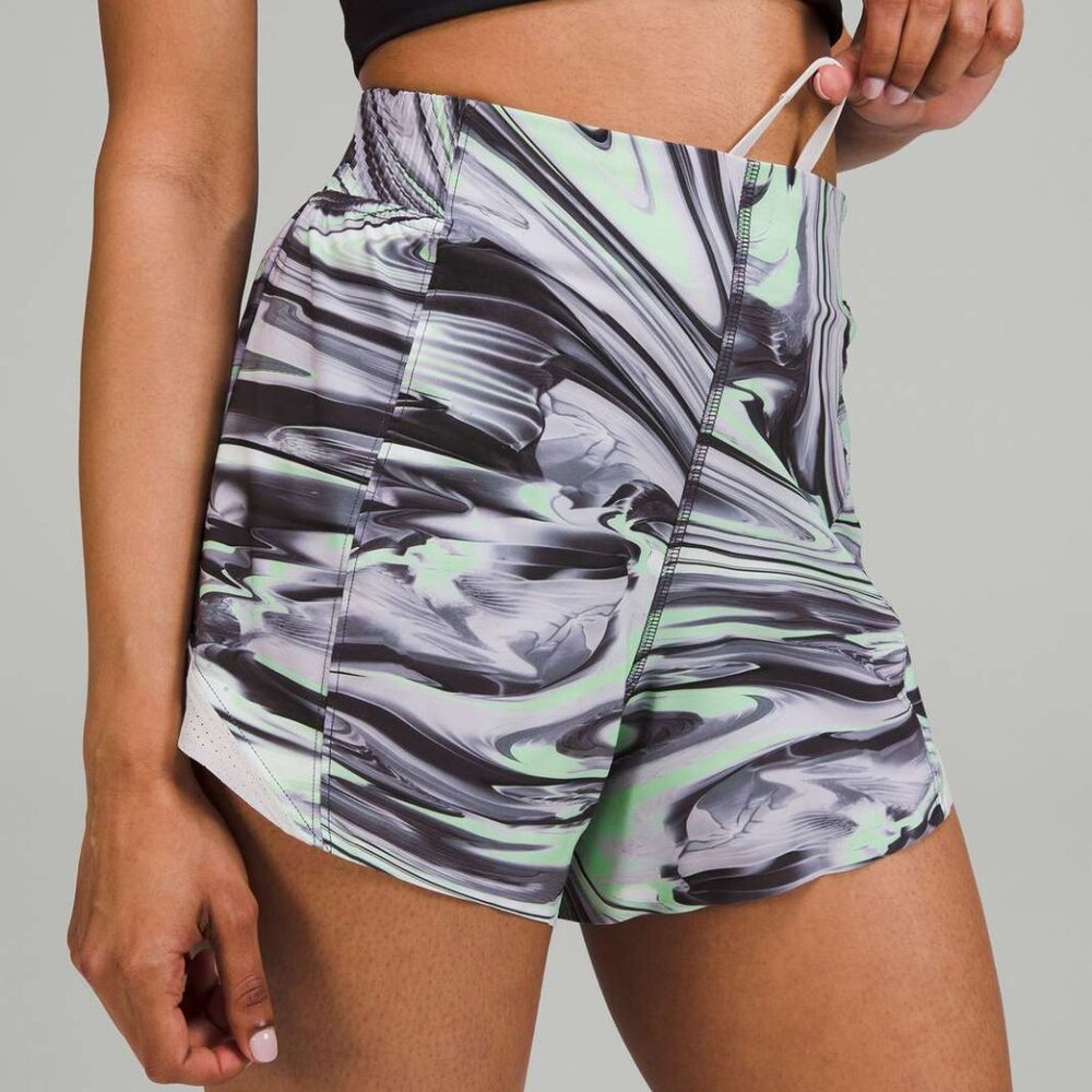 lululemon athletica High-Waist Marble Print Running Shorts in Black, Gray & Mint